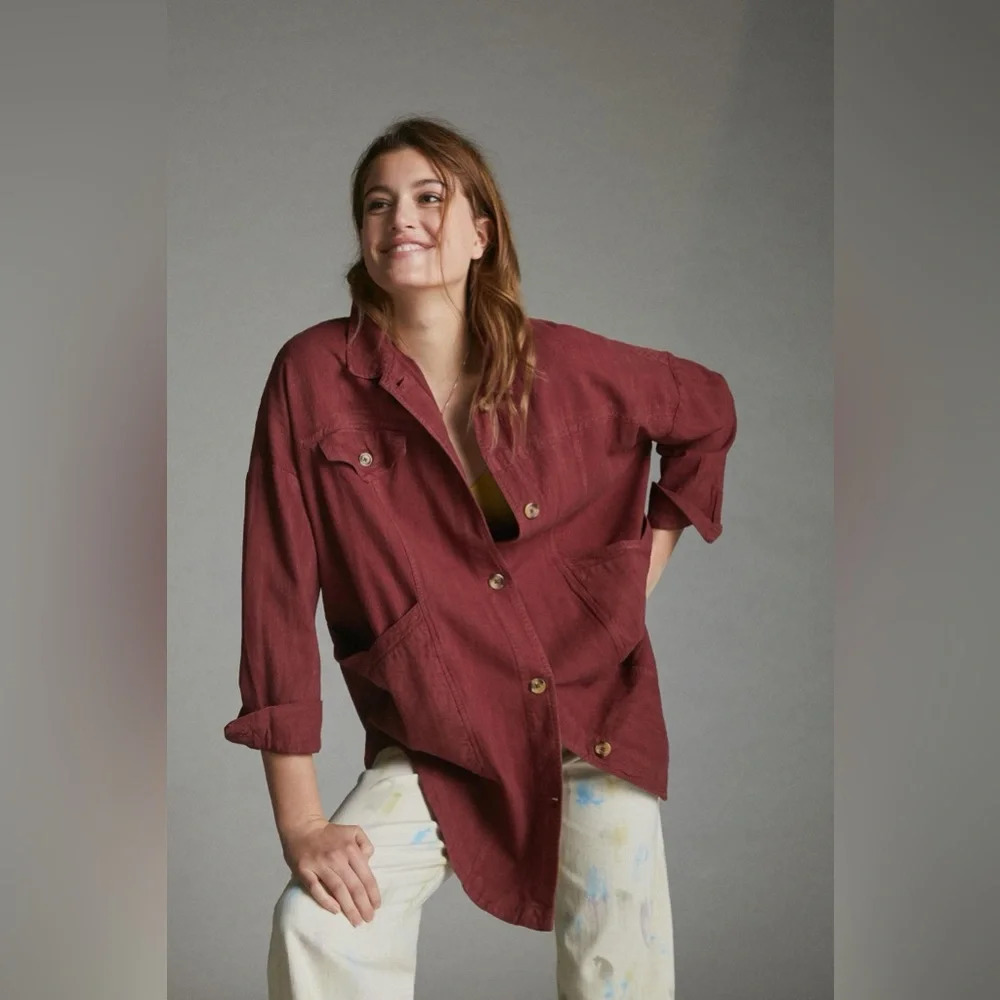 Anthropologie Burgundy Jacket tunic top. Very cute. Runs big.